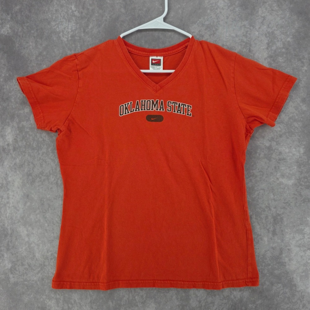 Vintage Nike Team Oklahoma State Cowboys V-Neck T-Shirt Orange Large L(12-14)